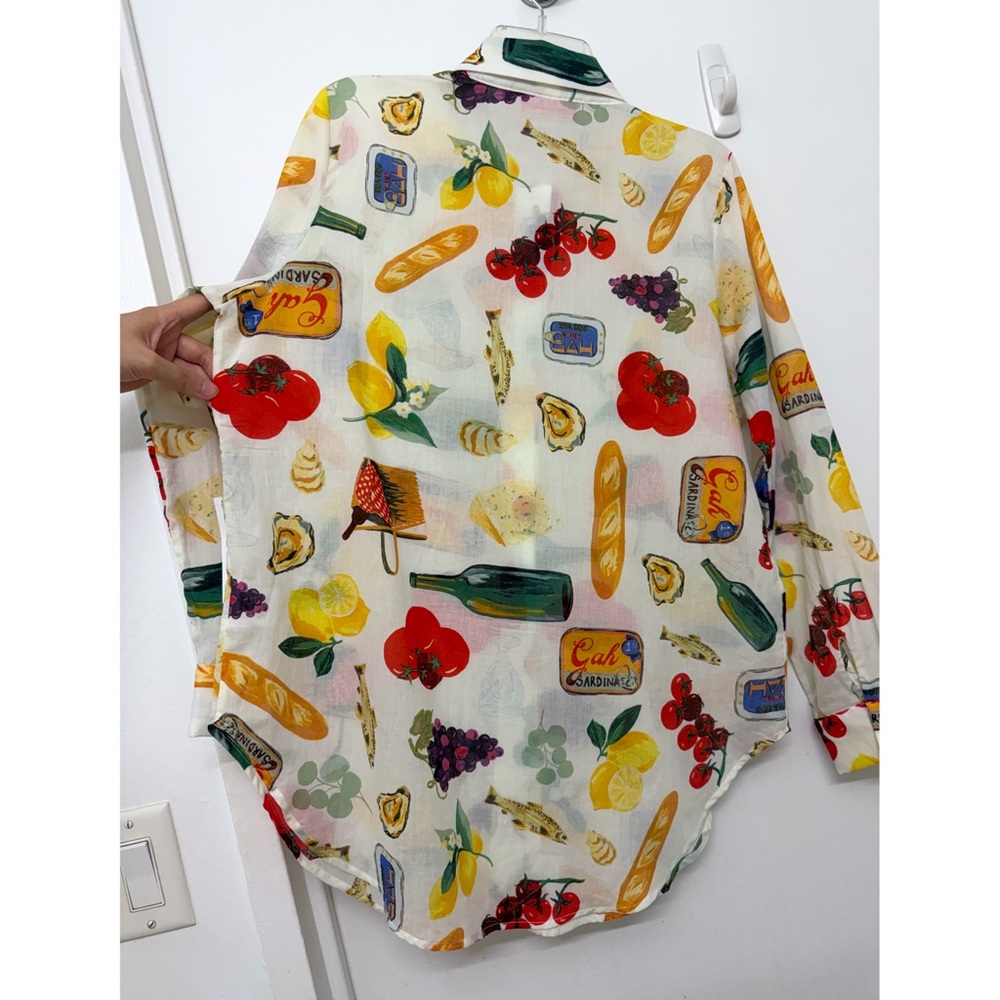 NWT Lisa Says Gah Tessa Food Print Button Down Shirt Top Italian Summer Ivory L - Picture 10 of 10